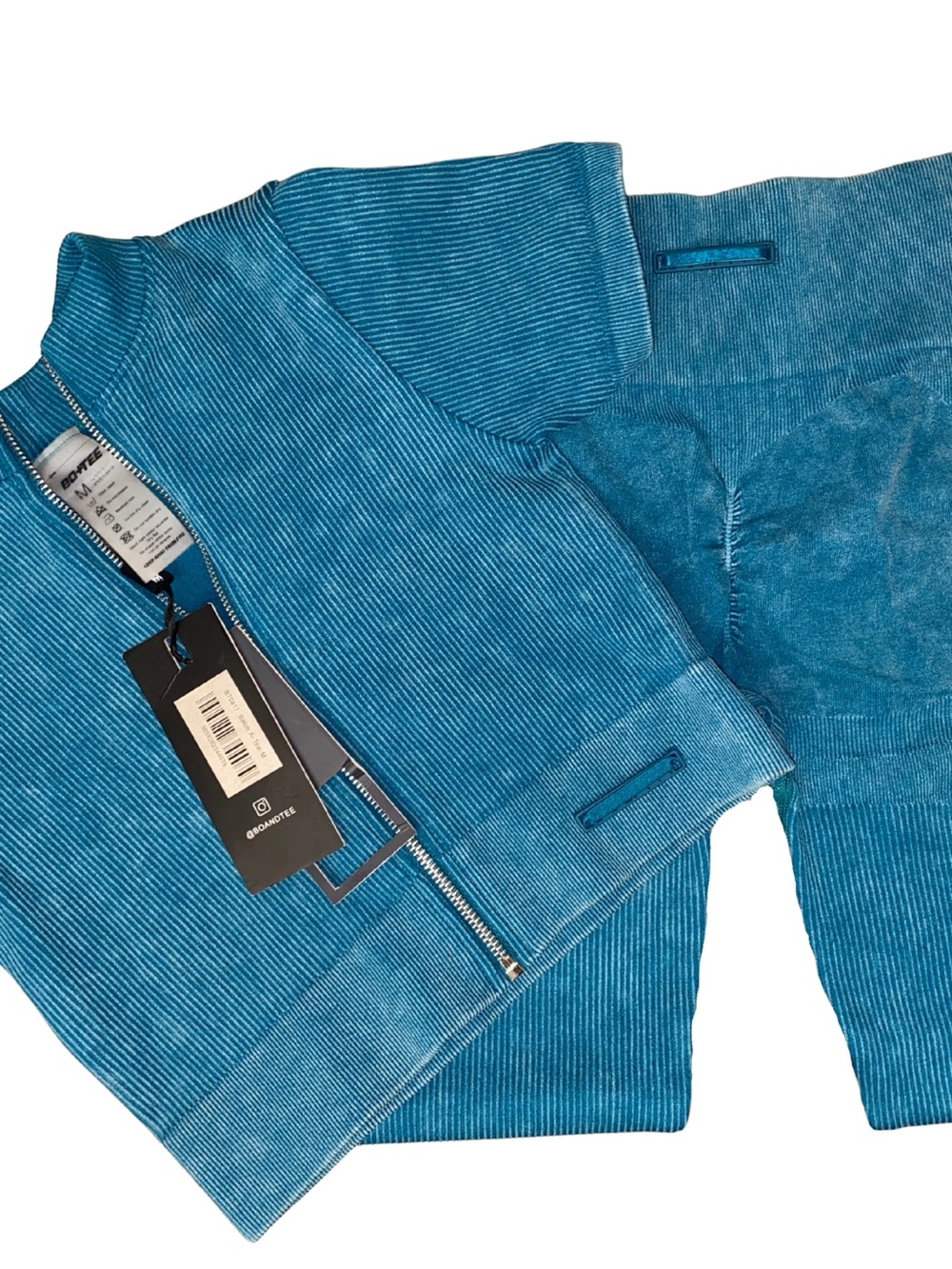 Bo+Tee Splinter Teal Crop Top & Leggings Set M | Y2K 2000s Activewear